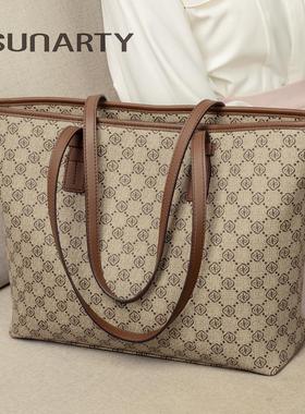 老花托特包包女2025新款时尚大容量手提包小众高级感通勤单肩大包