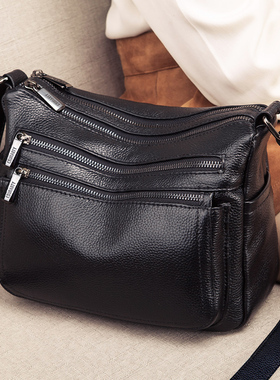 斜背包包女2026新款时尚百搭头层牛皮单肩包休闲真皮妈妈包斜挎包