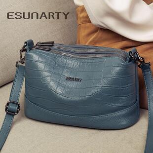 斜挎多层包包女式2025新款时尚鳄鱼纹单肩包女士大容量真皮妈妈包