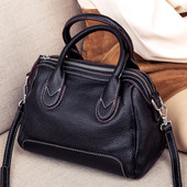 软牛皮单肩斜挎包 韩版 女包2026新款 潮真皮波士顿手提枕头包女时尚