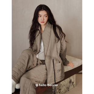 宽松保暖可外穿开衫 冬季 时尚 加厚加绒棉袄套装 家居服 夹棉睡衣女款