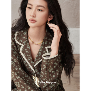 家居服宽松慵懒套装 贝妍复古森系女睡衣春秋新款 柔软莫代尔棉长袖