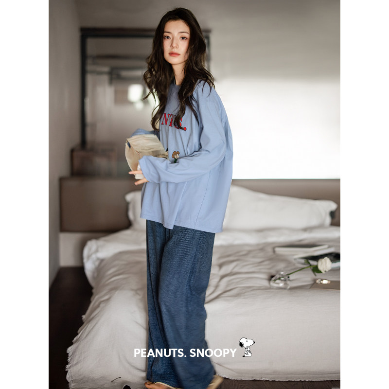 睡衣女款春秋长袖柔软棉质家居服图片