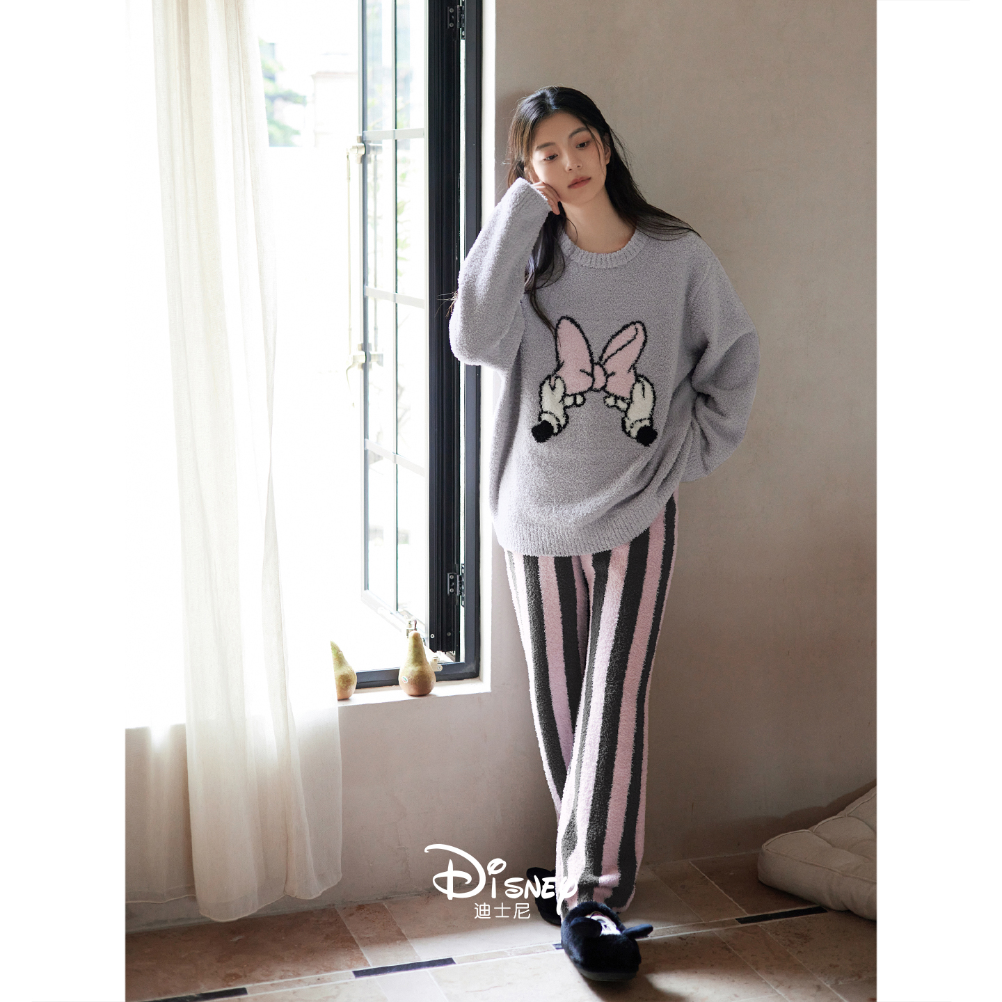 迪士尼半边绒睡衣女冬保暖家居服