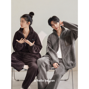 家居服宽松可外穿休闲套装 加厚保暖男士 珊瑚绒秋冬季 情侣睡衣女款
