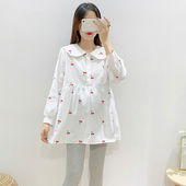 款 新款 女秋装 孕妇春秋装 中长款 时尚 洋气长袖 上衣潮 翻领衬衣裙套装