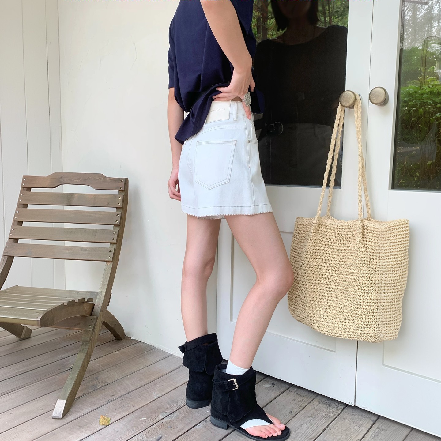 SMX牛仔裤女2025年夏季新款高腰宽松显瘦白色A字阔腿短裤67655