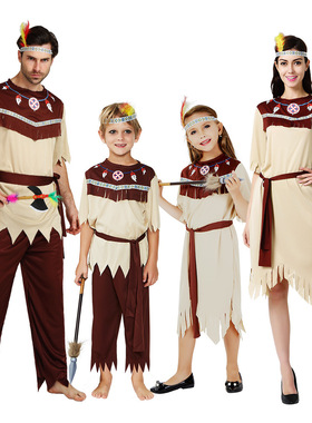 万圣节服装成人男生女生灰白印第安服土著野人服饰化妆舞会表演