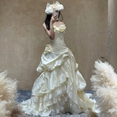 2026新款 复古港风洛丽塔新娘婚纱成人礼礼服新娘订婚领证影楼拍照