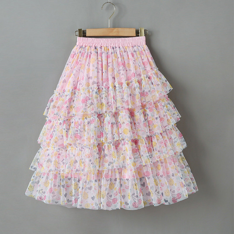 女童蛋糕裙女孩公主彩虹半身裙女宝甜美仙女范网纱中长裙可爱裙子