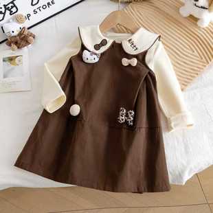女童秋季套装2025韩版女宝中小童猫咪蝴蝶结KT背心裙翻领打底衫