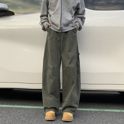 south life秋冬日系复古工装裤水洗宽松中性直筒休闲牛仔长裤男女