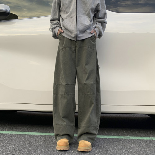 south life秋冬日系复古工装裤水洗宽松中性直筒休闲牛仔长裤男女