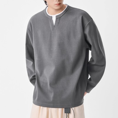 south life 秋季日系老钱风假两件圆领套头卫衣宽松百搭休闲T恤男