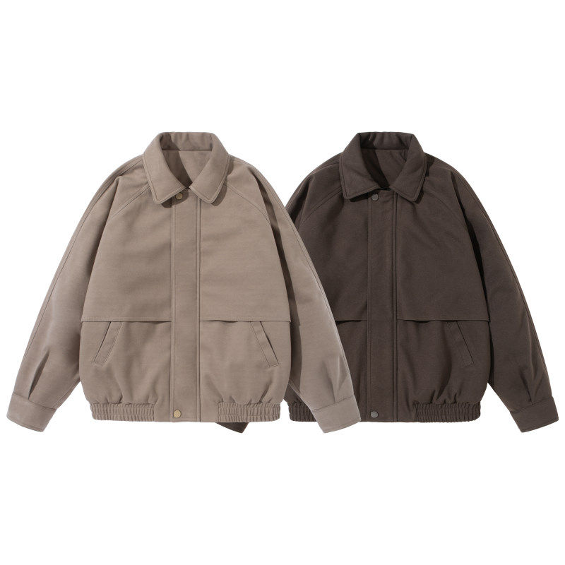 south life 秋冬日系纯色呢料翻领夹克工装复古休闲棉衣外套男女