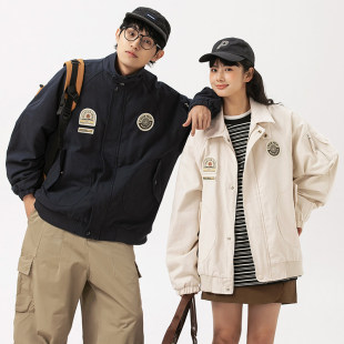 south life秋季情侣夹克日系潮牌宽松纯色翻领外套休闲上衣男女