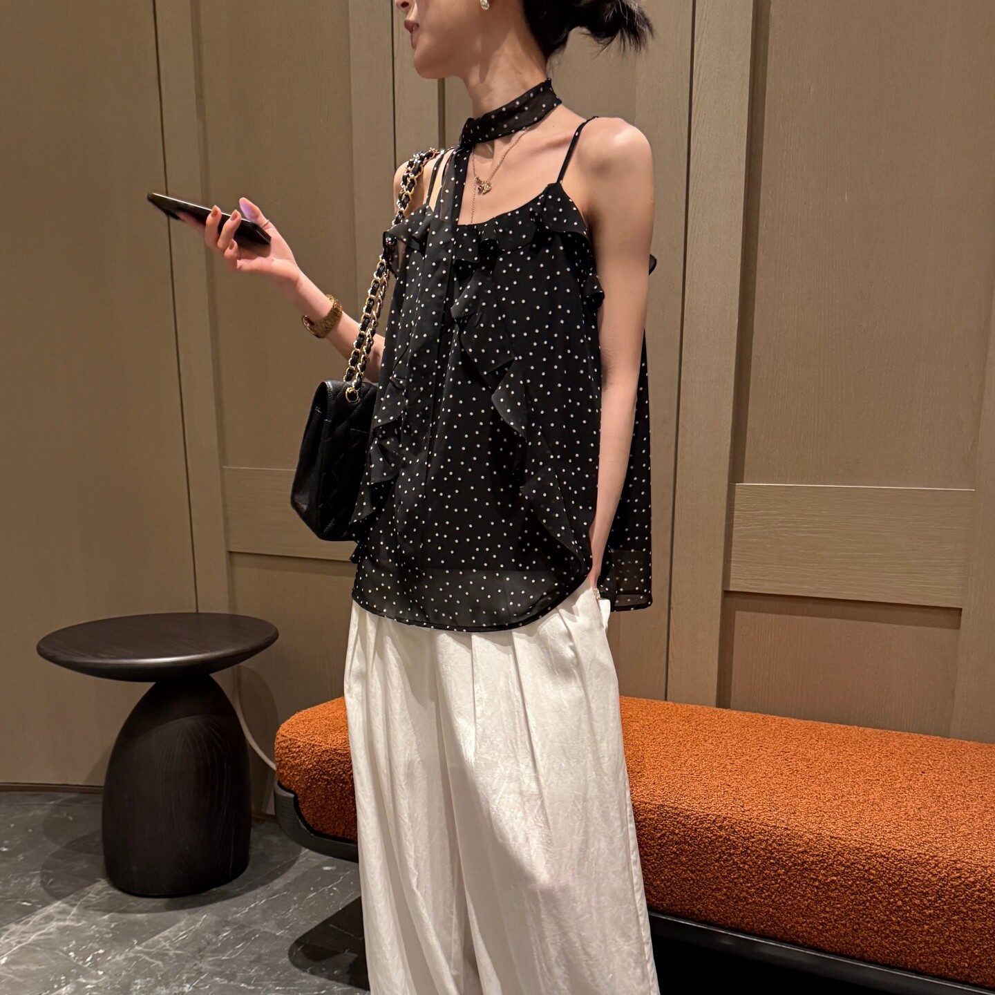 2026夏季新品韩版宽松吊带飘带上衣女透气网纱波点豹纹背心带内里