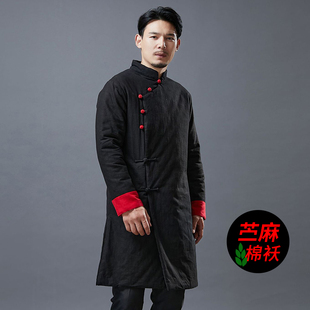 中国风斜襟外套男款冬季中长款加厚立领盘扣棉袄中式复古汉服棉服