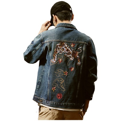 牛仔外套男款高级感痞帅刺绣春秋款夹克重磅高档复古爆款牛仔衣蓝