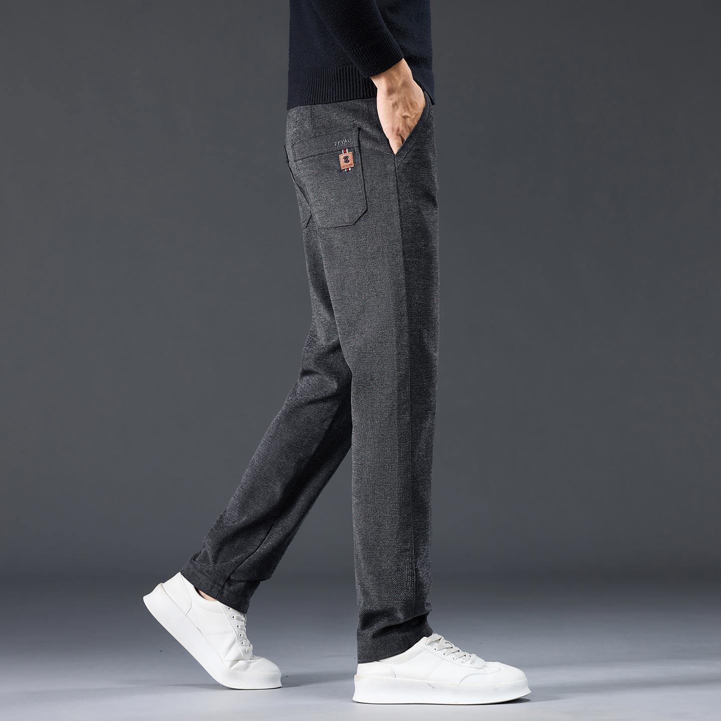 男士裤子修身直筒显高显瘦显腿长秋冬款加绒加厚保暖雪尼尔休闲裤