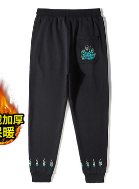 国潮刺绣宽松束脚卫裤男