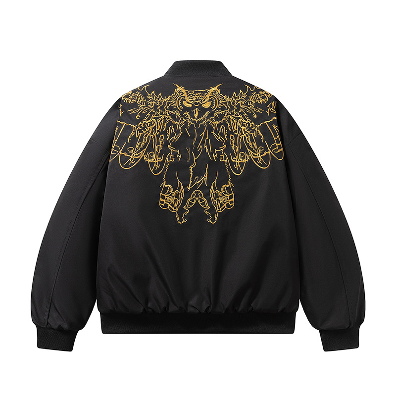 30-40岁男士棉袄冬季不臃肿飞行夹克外套黑色短款刺绣棒球服棉服5