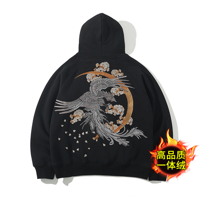 国潮刺绣卫衣男款秋冬连帽加绒加厚高端一体绒中国风男装纯棉外套