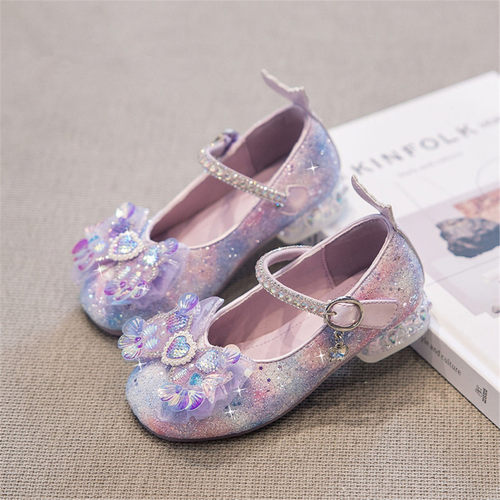 真皮软底女童公主水晶演出小皮鞋