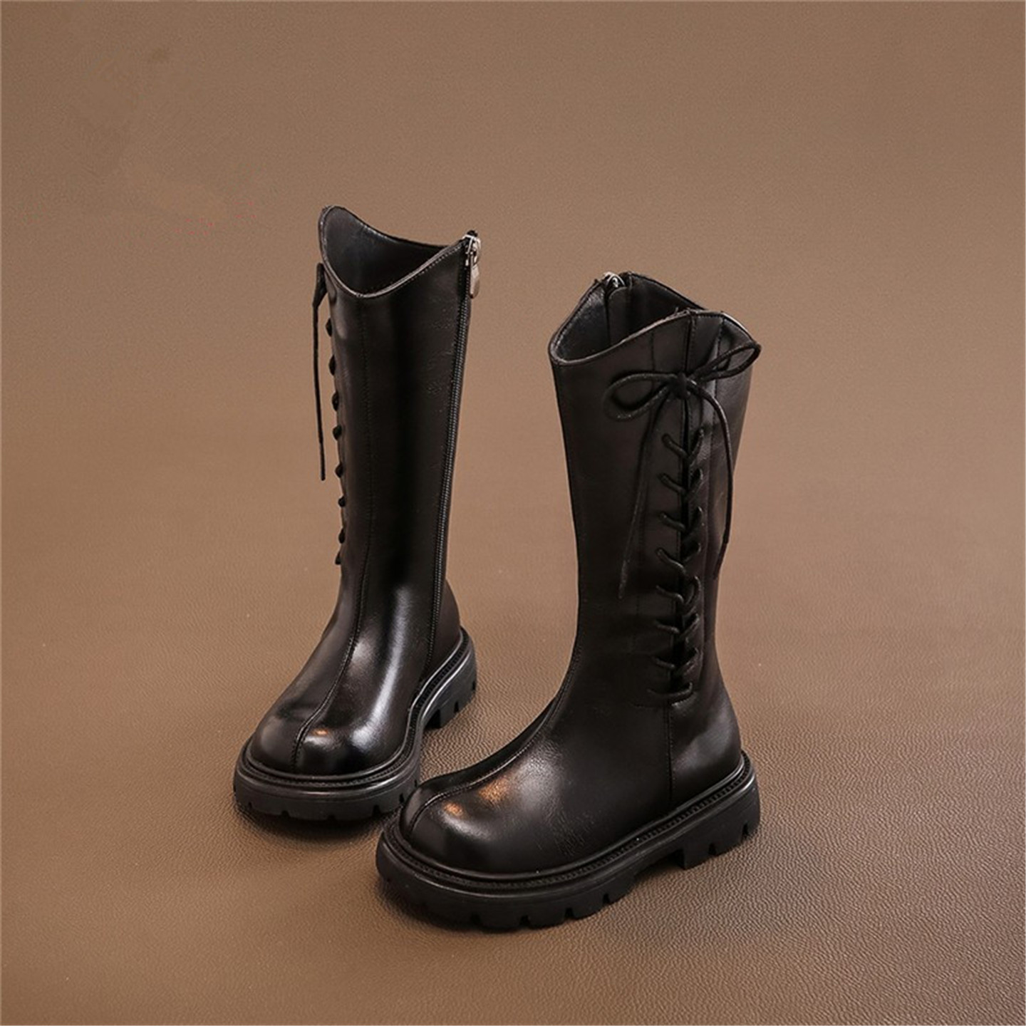 真皮软底女童新款小女孩加绒靴子