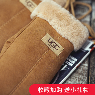 手套女冬季保暖加绒加厚韩版学生可爱连指挂脖骑车仿麂皮绒防风