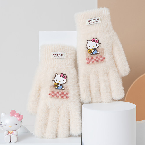 正版授权kt猫手套冬季女可爱毛线