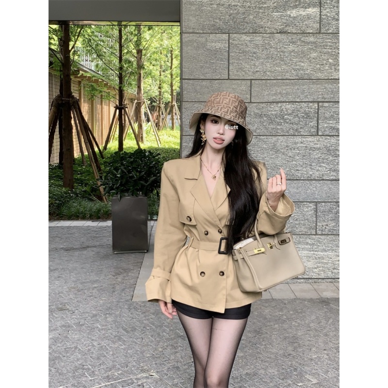 法式高级感卡其色风衣收腰外套女