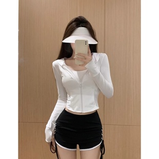 显瘦防晒服瑜伽上衣 白色连帽防晒衣女款 夏季 冰丝外套2025新款 修身