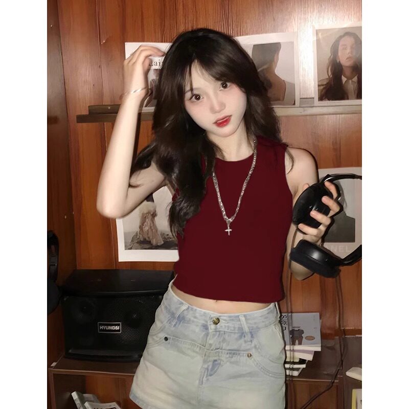 酒红色美式辣妹小背心女夏季修身显瘦短款无袖内搭可外穿洋气上衣,女装/女士精品,背心吊带,淘宝优惠券,粉丝福利购,淘宝优惠卷