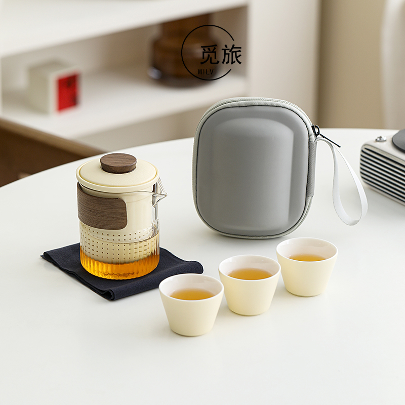 觅旅奶油风一壶三杯旅行茶具