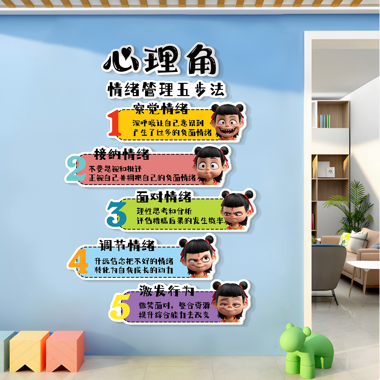 心理角布置小学幼儿园教室心理咨询室墙面装饰情绪挂图文化墙贴画图片