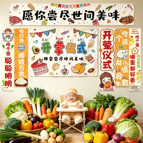宝宝开荤仪式背景布丨免费定制