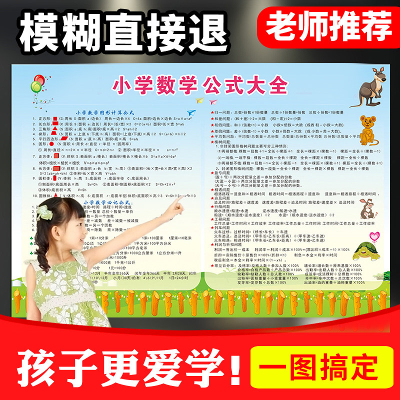 小学数学公式大全墙贴挂图小学生常用单位换算表公式表知识点挂图 小编推荐 Wepost 全民代运 马来西亚中国淘宝代运与集运专家