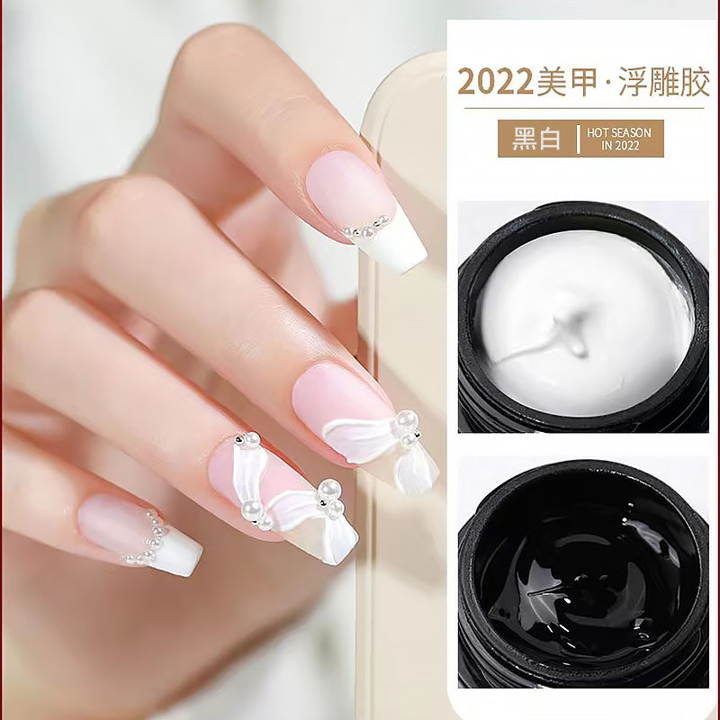 浮雕胶立体黑白色雕花石膏胶免洗勾边3d微雕彩绘胶美甲店光疗胶