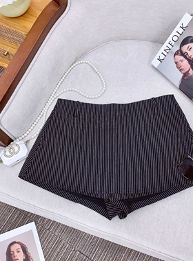 ECHOADE时髦低腰Stripe Mini Pantskirt 酷飒条纹超短裙A字型裙裤