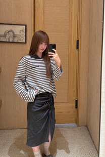 sage 脏染腰果花镂空刺绣缩褶不对称半身裙