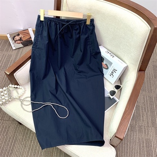 RR定制 OWISH 抽绳半身裙夏季纯棉茧型宽松显瘦百搭休闲长款半裙