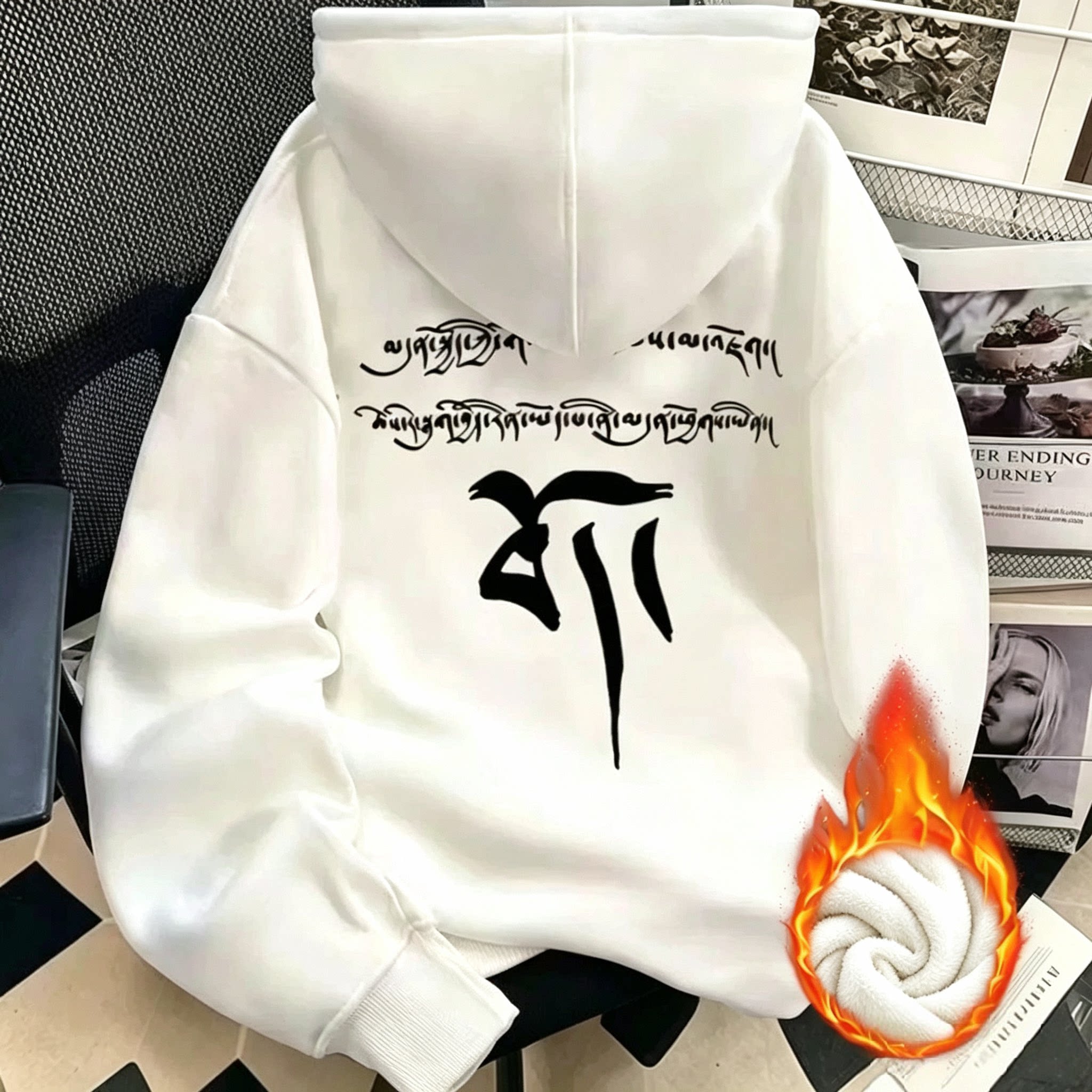 中大童连帽卫衣美式梵文字母印花卫衣/绒衫
