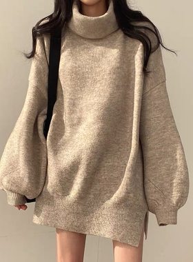 针织衫套头高领外穿开叉毛衣女