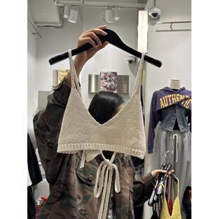 韩国东大门2025春季新款洋气系带短款外搭针织吊带背心女叠穿上衣