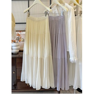 韩国东大门2025春季新款雨雾紫藤压褶半身裙宽松大裙摆a字长裙女