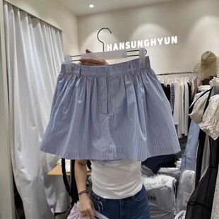 韩国东大门2026夏季新款休闲百搭高腰显瘦条纹半身裙女A字短裤裙