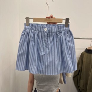 女裙裤 休闲百搭松紧腰显瘦条纹休闲短裤 潮 新款 韩国东大门2025夏季
