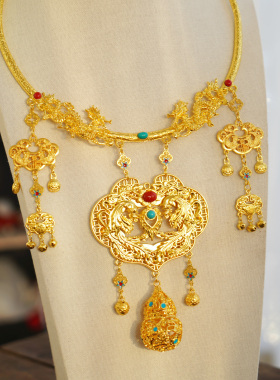 云深雾浅 龙凤呈祥 原创金黄色项圈富贵汉服璎珞明制古风百搭项链