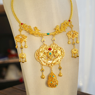 云深雾浅 龙凤呈祥 原创金黄色项圈富贵汉服璎珞明制古风百搭项链